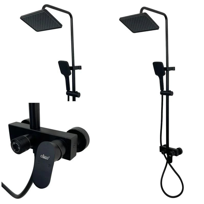 EKKO E182301B Black Shower System with Overhead & Hand Shower